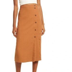 Treasure & Bond Womens Tan Linen Blend Midi Skirt XL Button Front Neutral NWT